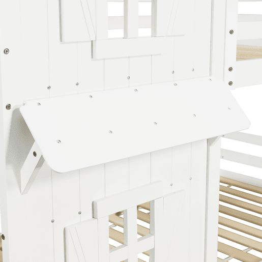 Beliche 90x200 cm - Janelas decorativas, grades laterais, escada com 3 degraus - Branco Beliche 90x200 cm - Janelas decorativas, grades laterais, escada com 3 degraus - Branco