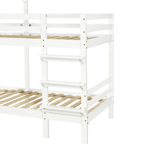 Beliche 90x200 cm - Janelas decorativas, grades laterais, escada com 3 degraus - Branco Beliche 90x200 cm - Janelas decorativas, grades laterais, escada com 3 degraus - Branco