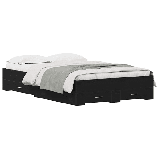 Estrutura da Cama de casal moderno com gaveta - Carvalho Preto 120 x 200 cm