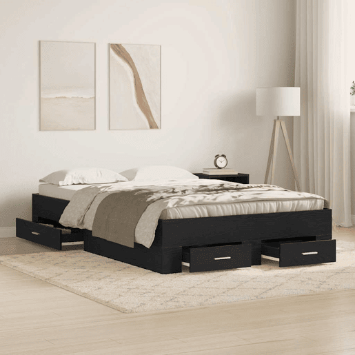 Estrutura da Cama de casal moderno com gaveta - Carvalho Preto 120 x 200 cm