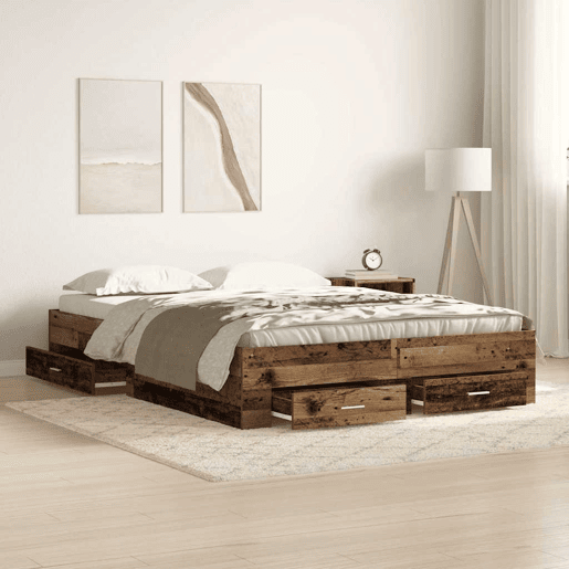 Estrutura da Cama de casal moderno com gaveta - Madeira Antiga 140 x 200 cm Estrutura da Cama de casal moderno com gaveta - Madeira Antiga 140 x 200 cm