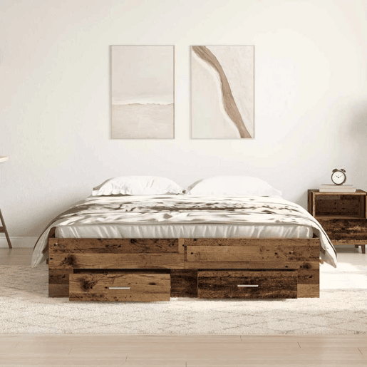 Estrutura da Cama de casal moderno com gaveta - Madeira Antiga 140 x 200 cm Estrutura da Cama de casal moderno com gaveta - Madeira Antiga 140 x 200 cm