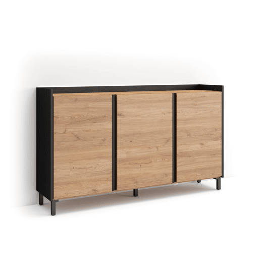 Aparador sala de jantar, Sala, Cozinha, Entrada, TV, 156x35x91cm, 3 Portas, Design industrial, LED, Estilo moderno, Carvalho e preto Aparador sala de jantar, Sala, Cozinha, Entrada, TV, 156x35x91cm, 3 Portas, Design industrial, LED, Estilo moderno, Carvalho e preto