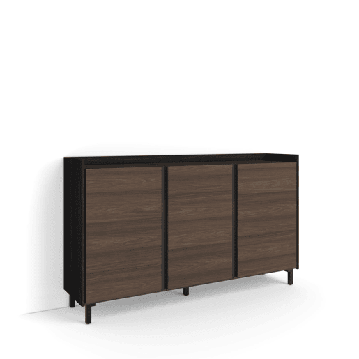 Aparador sala de jantar, Sala, Cozinha, Entrada, TV, 156x35x91cm, 3 Portas, Design industrial, Estilo moderno, Carvalho escuro e Preto
