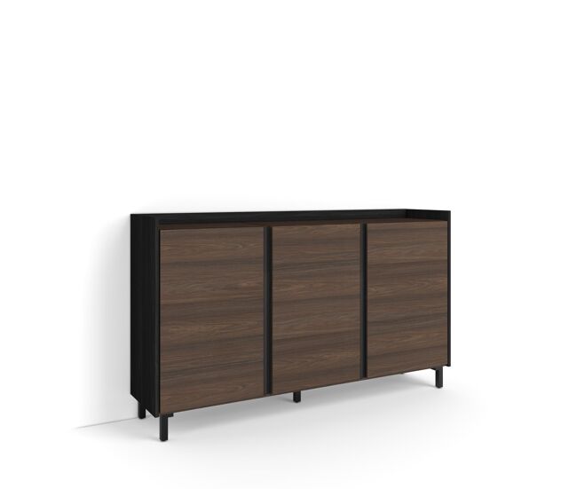 Aparador para salón, gran capacidad de almacenaje, 156x35x91cm, 3 puertas, diseño industrial, estilo moderno, roble oscuro y negro