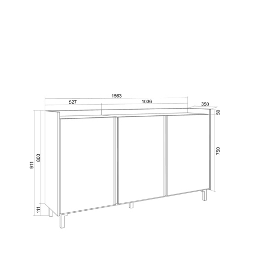 Aparador sala de jantar, Sala, Cozinha, Entrada, TV, 156x35x91cm, 3 Portas, Design industrial, Estilo moderno, Carvalho escuro e Preto