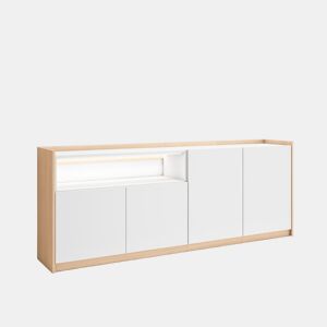 Aparador sala de jantar, Sala, Cozinha, Entrada, TV, 207x37x80cm, 4 Portas, LED, Estilo moderno, Branco e Carvalho soft