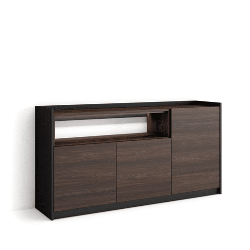 Aparador sala de jantar, Sala, Cozinha, Entrada, TV, 156x37x80cm, 3 Portas, LED, Estilo moderno, Carvalho escuro e Preto Aparador sala de jantar, Sala, Cozinha, Entrada, TV, 156x37x80cm, 3 Portas, LED, Estilo moderno, Carvalho escuro e Preto