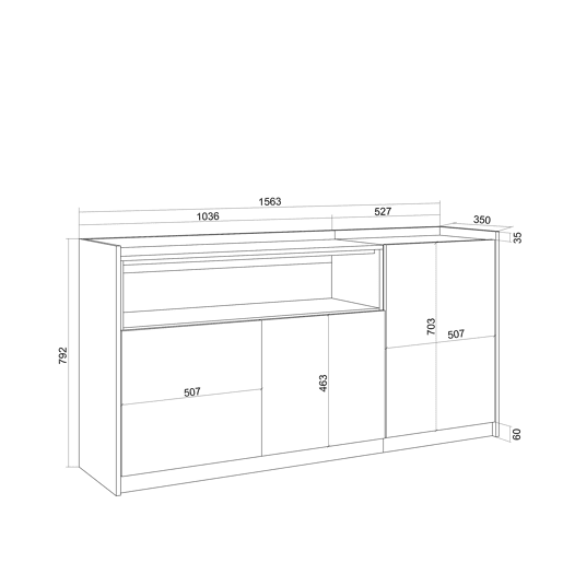 Aparador sala de jantar, Sala, Cozinha, Entrada, TV, 156x37x80cm, 3 Portas, LED, Estilo moderno, Carvalho escuro e Preto Aparador sala de jantar, Sala, Cozinha, Entrada, TV, 156x37x80cm, 3 Portas, LED, Estilo moderno, Carvalho escuro e Preto