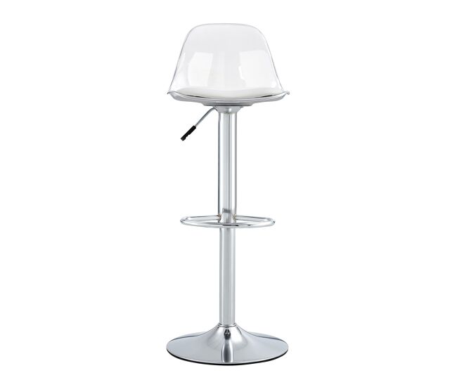 Taburetes de bar 2 uds - altura ajustable 82-104 cm, respaldo transparente, giro 360° - blanco/plata