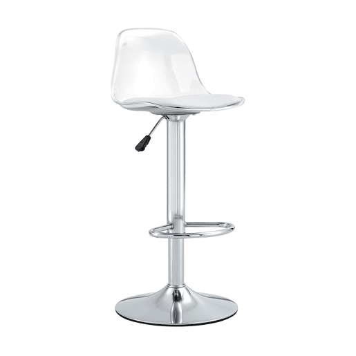 Bancos de bar 2 unidades - Altura ajustável 82-104 cm, encosto transparente, rotação 360° - BrancoPrateado