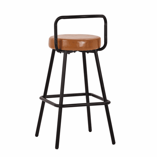 Banco de bar (2 unidades) - encosto ergonómico, PU resistente à água, pernas de ferro - castanho