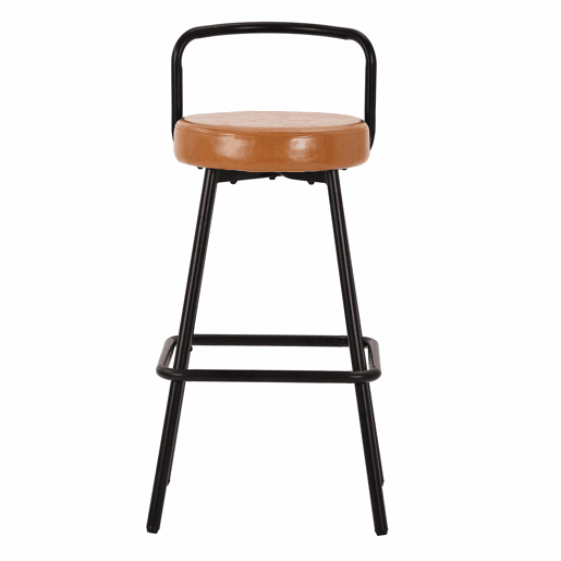 Banco de bar (2 unidades) - encosto ergonómico, PU resistente à água, pernas de ferro - castanho