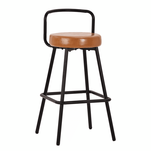 Banco de bar (2 unidades) - encosto ergonómico, PU resistente à água, pernas de ferro - castanho