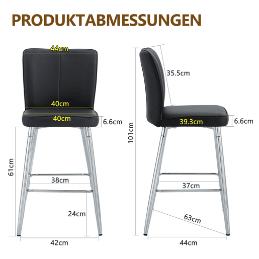 Banco de bar 101 cm - Ergonomia e conforto, design elegante - Preto e prateado