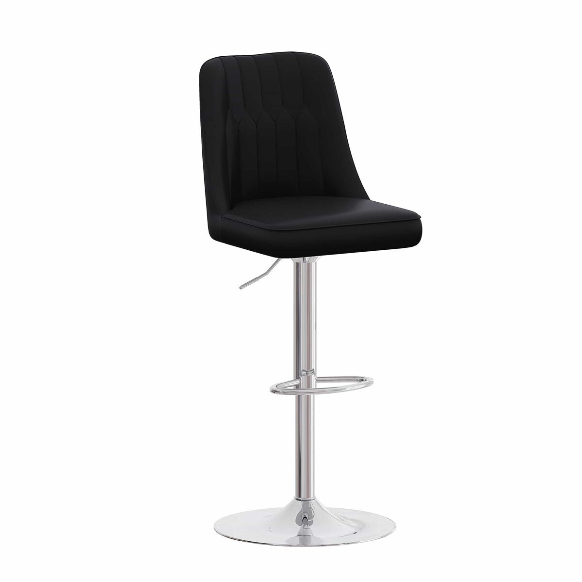 Taburetes de bar 2 unidades - ajustables, giratorios 360°, respaldo pu con diseño acolchado - negro y plata