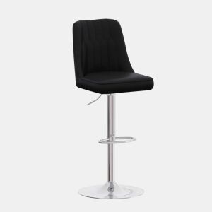 Bancos de bar (2 unidades) - Ajustáveis, giratórios a 360°, encosto em PU com design almofadado - Preto e prateado