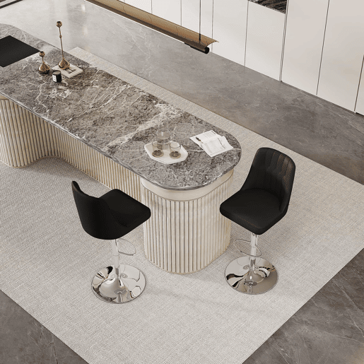 Bancos de bar (2 unidades) - Ajustáveis, giratórios a 360°, encosto em PU com design almofadado - Preto e prateado