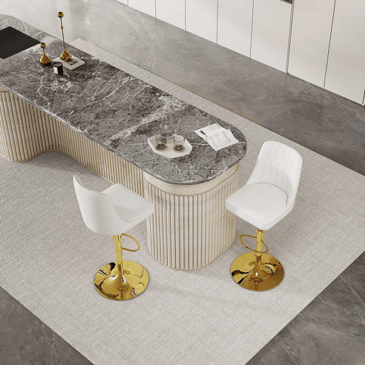 Bancos de bar (2 unidades) - Ajustáveis, giratórios a 360°, encosto almofadado em PU branco - Branco e dourado