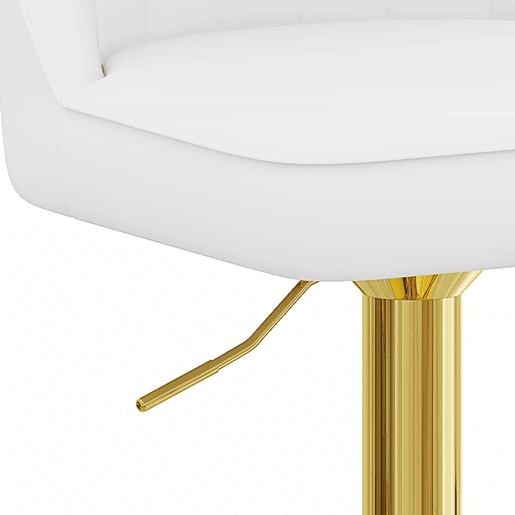 Bancos de bar (2 unidades) - Ajustáveis, giratórios a 360°, encosto almofadado em PU branco - Branco e dourado