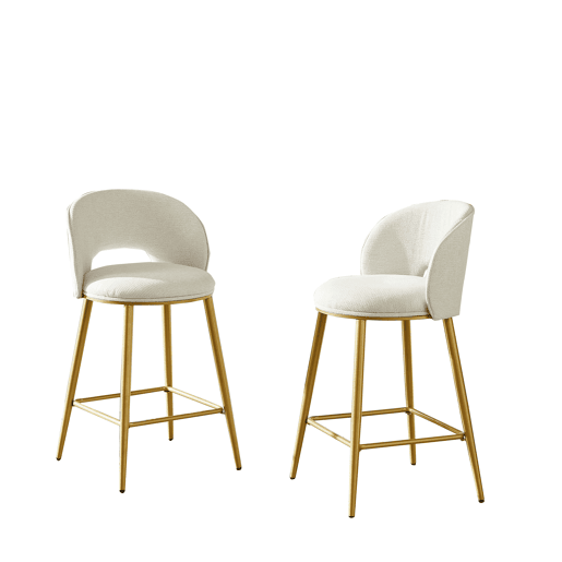 Banco de bar - Encosto aberto, acolchoado, metal dourado - Bege