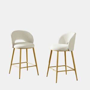 Banco de bar - Encosto aberto, acolchoado, metal dourado - Bege