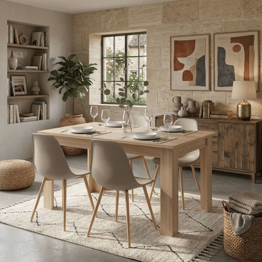 Conjunto de 2 cadeiras de jantar Taho, cadeiras para sala de estar, cadeiras para cozinha, cor bege, pés de metal, 46x84x51 cm Conjunto de 2 cadeiras de jantar Taho, cadeiras para sala de estar, cadeiras para cozinha, cor bege, pés de metal, 46x84x51 cm