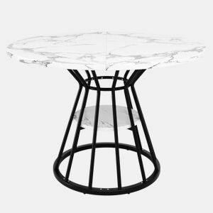 Conjunto de sala de jantar de 5 peças 100x100x76 cm - Mesa redonda com tampo em mármore + 4 cadeiras em veludo - Preto