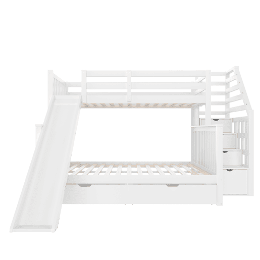 Cama beliche 90x200 sobre 140x200 - com gavetas, arrumação e escorregador - branco