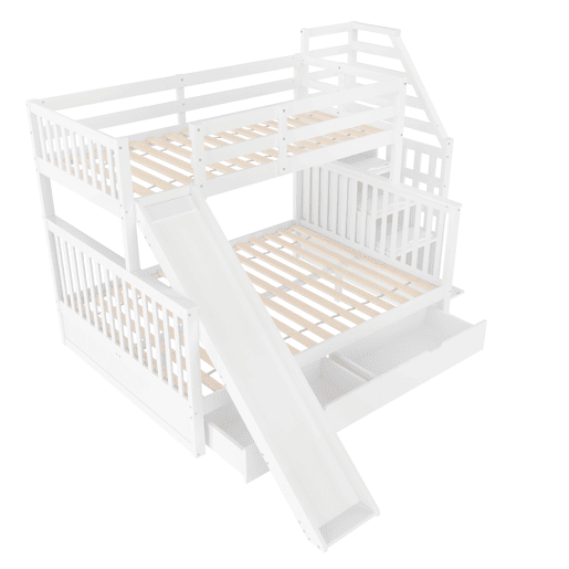 Cama beliche 90x200 sobre 140x200 - com gavetas, arrumação e escorregador - branco