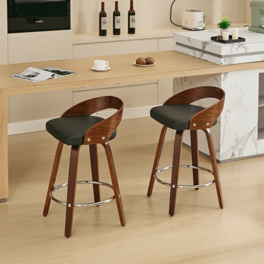 Bancos de bar 2 peças - Giratórios, encosto baixo, assento almofadado, 63 cm - Preto