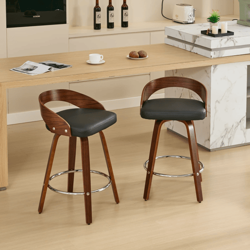 Bancos de bar 2 peças - Giratórios, encosto baixo, assento almofadado, 63 cm - Preto