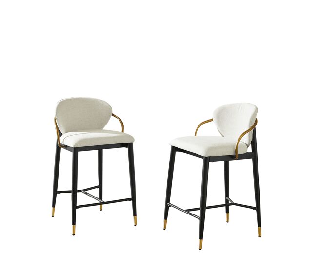 Taburetes de bar 2 pcs - altura ajustable, respaldo y reposapiés, chenilla - beige/negro/oro