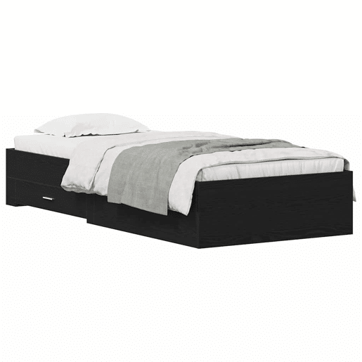 Estrutura de cama de solteiro para adultos com gaveta - Carvalho Preto 100 x 200 cm