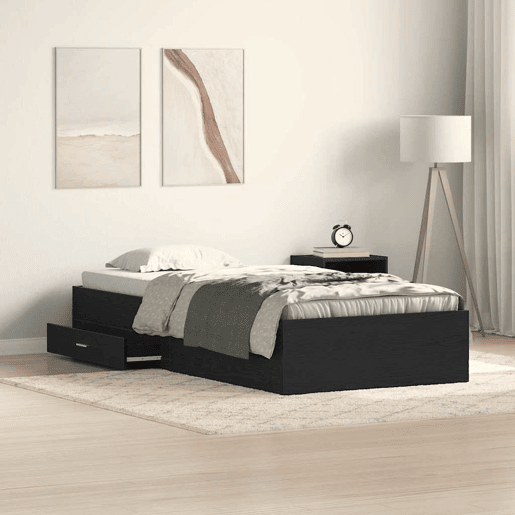 Estrutura de cama de solteiro para adultos com gaveta - Carvalho Preto 100 x 200 cm
