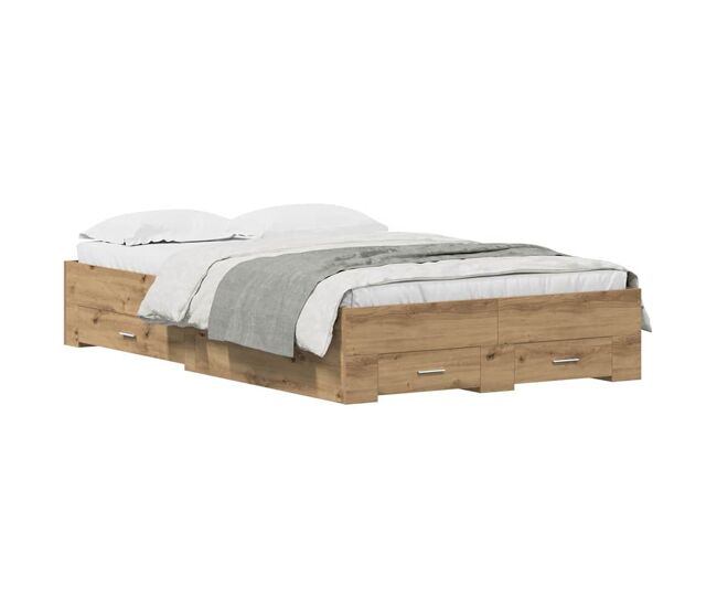Estructura de cama doble matrimonial con cajón roble artesanal 120 x 190 cm