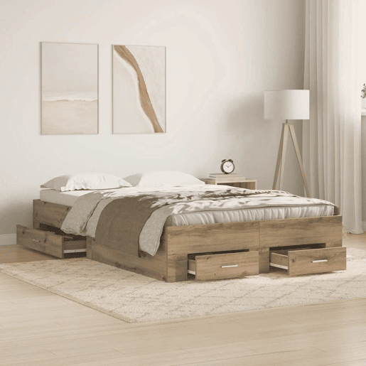 Estrutura da Cama de casal moderno com gaveta - Carvalho Artesanal 120 x 190 cm