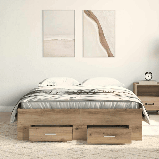 Estrutura da Cama de casal moderno com gaveta - Carvalho Artesanal 120 x 190 cm