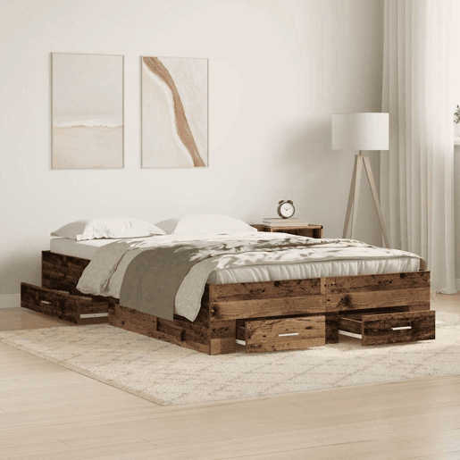 Estrutura da Cama de casal moderno com gaveta - Madeira Antiga 120 x 190 cm