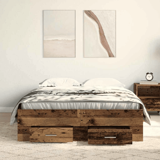 Estrutura da Cama de casal moderno com gaveta - Madeira Antiga 120 x 190 cm