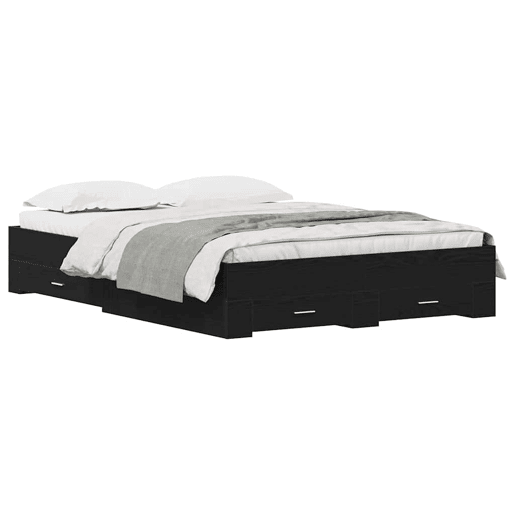 Estrutura da Cama de casal moderno com gaveta - Carvalho Preto 135 x 190 cm