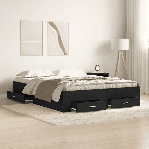 Estrutura da Cama de casal moderno com gaveta - Carvalho Preto 135 x 190 cm