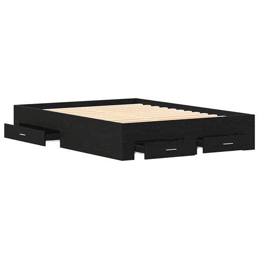 Estrutura da Cama de casal moderno com gaveta - Carvalho Preto 135 x 190 cm