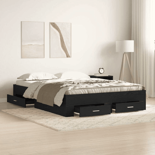 Estrutura da Cama de casal moderno com gaveta - Carvalho Preto 140 x 190 cm