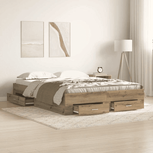 Estrutura da Cama de casal moderno com gaveta - Carvalho Artesanal 140 x 200 cm