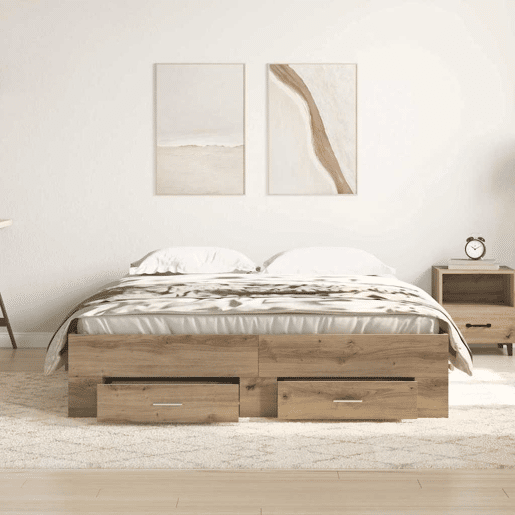 Estrutura da Cama de casal moderno com gaveta - Carvalho Artesanal 140 x 200 cm