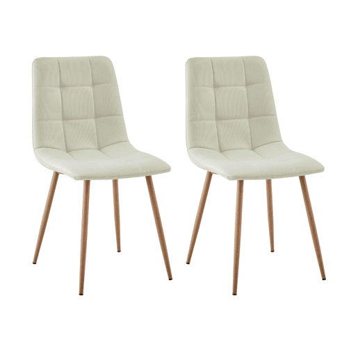 Conjunto de 2 cadeiras de jantar Portland, estofadas em tecido bege com pés de metal em carvalho, 43x88x48 cm