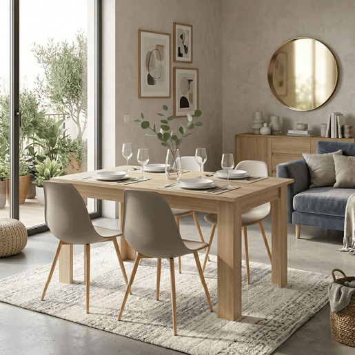 Conjunto de 4 cadeiras Taho para sala de jantar, sala de estar e cozinha, cor bege, pés de metal, 46x84x51 cm Conjunto de 4 cadeiras Taho para sala de jantar, sala de estar e cozinha, cor bege, pés de metal, 46x84x51 cm