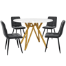 Conjunto de mesa e cadeiras 5 peças - Mesa redonda 100 cm, pernas metálicas douradas, cadeira cinzenta