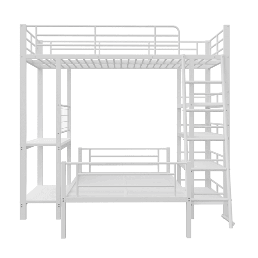 Litera metálica 90*200 - Cama multifuncional com prateleiras - Branca